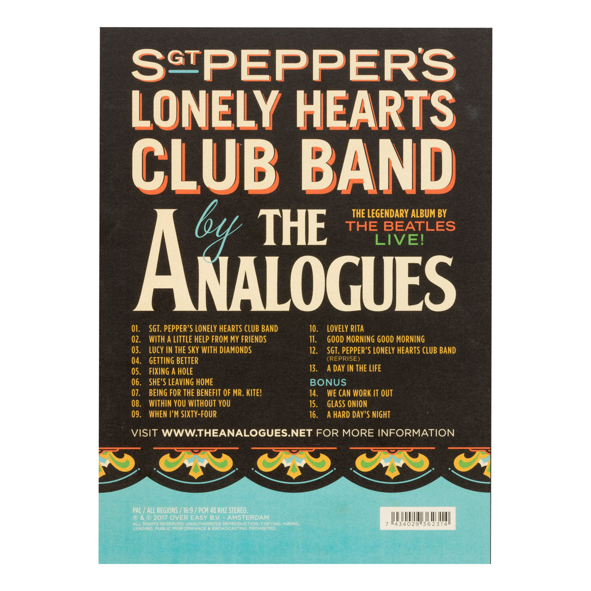 The Analogues | Sgt. Pepper's Lonely Hearts Club Band Live concert DVD | Back